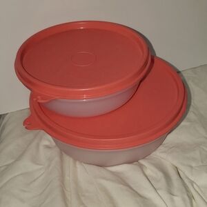 Tupperware Bowl Set with watermelon color lids smaller 300 ml and larger 500 ml
